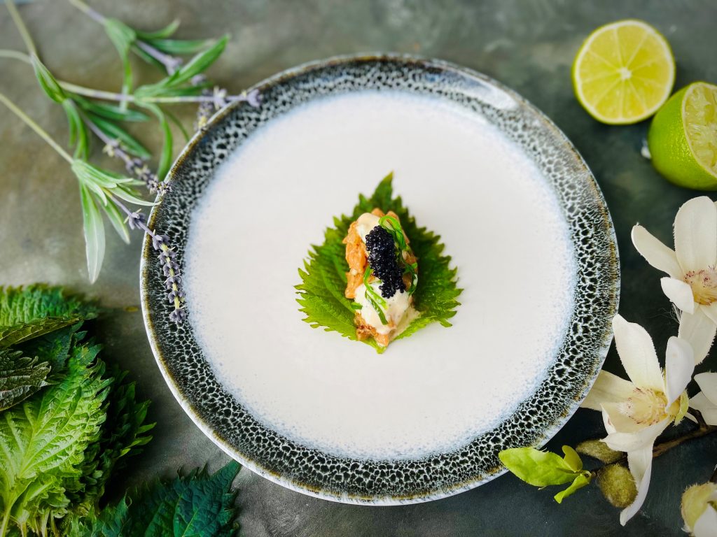 TARTAR DE SALMÓN CON SHISO Y MAYONESA DE KIMCHI