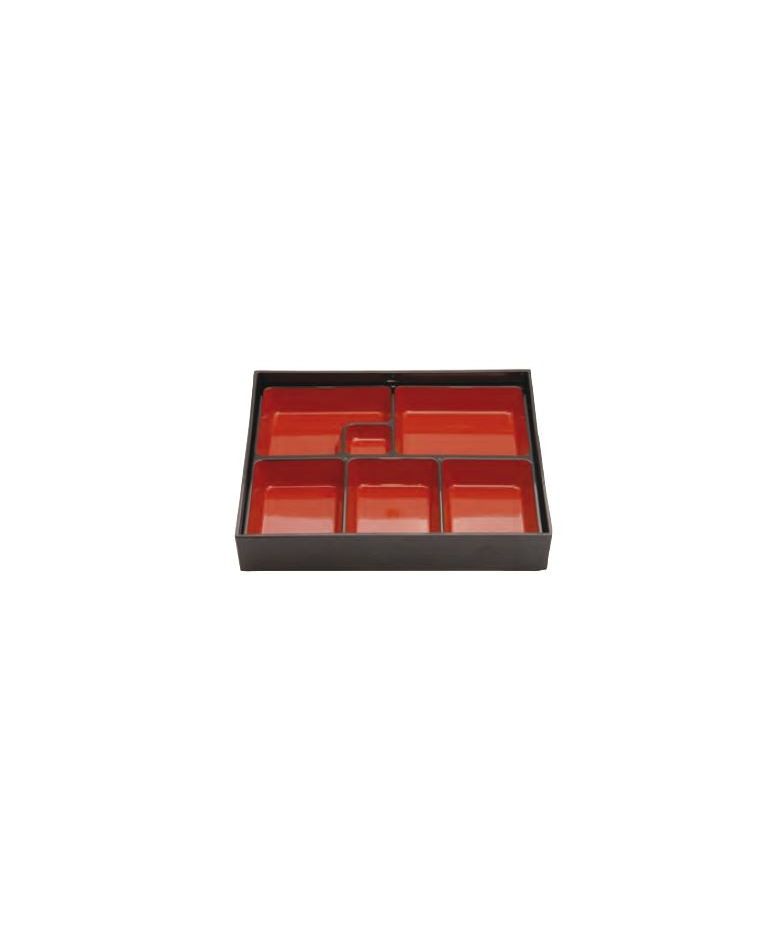 Bento box, 26x26cm. Color "Negro-rojo"