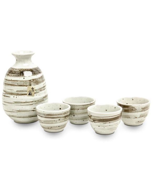 Set Sake Porcelana "Beige-Marrón" 5 piezas