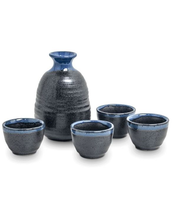Set Sake Porcelana "Grafito-Azul" 5 piezas