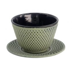 Taza de té de hierro con plato 120ml "puntos-verde".