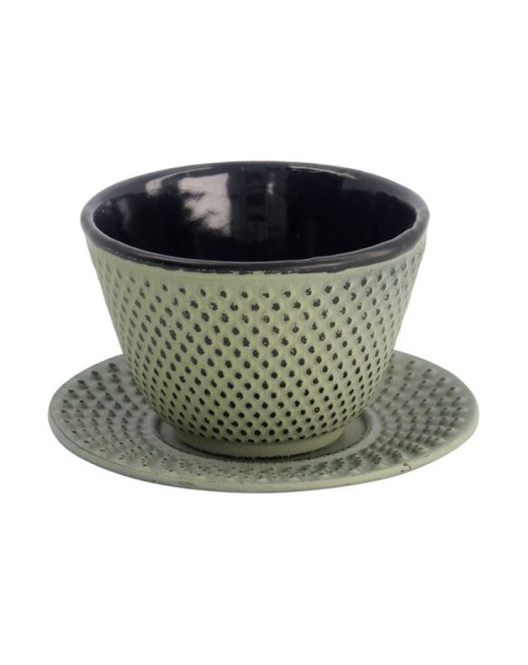 Taza de té de hierro con plato 120ml "puntos-verde".