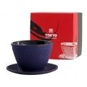 Taza de té con plato. Hierro. Modelo:"puntos-azul""