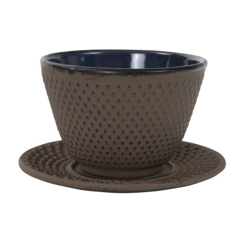 Taza de té de hierro con plato 120ml "puntos-marron". Taza de té de hierro con plato 120ml "puntos-marron".