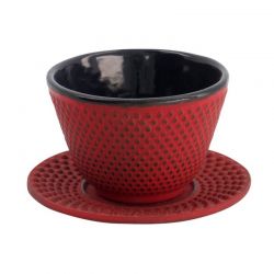 Taza de te de hierro con plato 120ml "puntos-rojo.