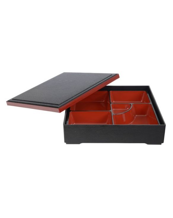 Bento box cuadrado. Color negro/rojo. 25x25cm