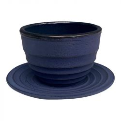 Taza para té de hierro con plato 120ml. Modelo: "ondas-azul".