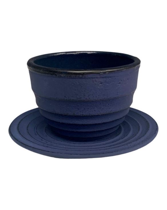 Taza para té de hierro con plato 120ml. Modelo: "ondas-azul".