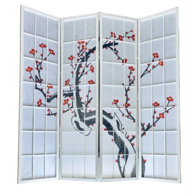 Biombo 4 Paneles "Blanco Sakura" 175x176cm