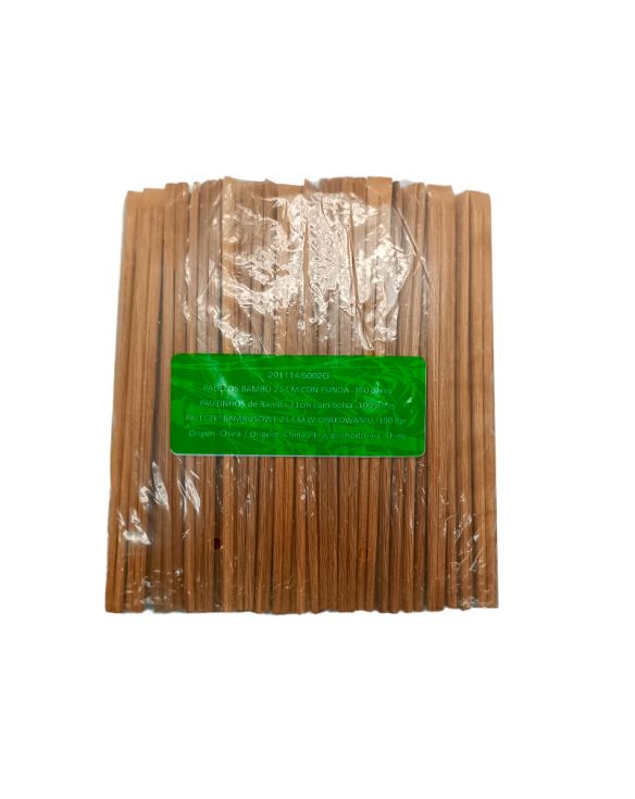 Palillos de bambú oscuro carbón 21cm.100 pares