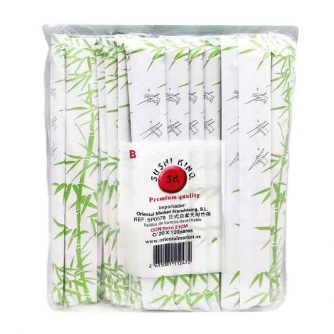 Palillos de Bambú 21cm con Funda. 100 pares