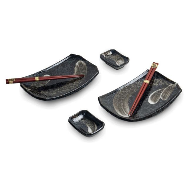 Set 2 Platos Porcelana, 2 Salseras Porcelana y 2 Palillos "Ansen"