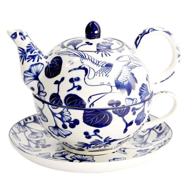 Set de tetera, taza y plato de porcelana "Flora Japonica"