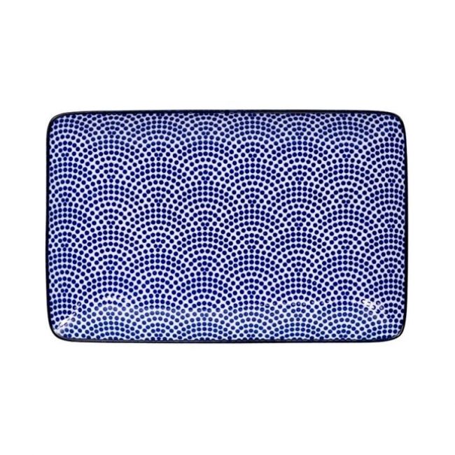 PLAT. RECT. 21X13,5CM PORC. "abanico azul"