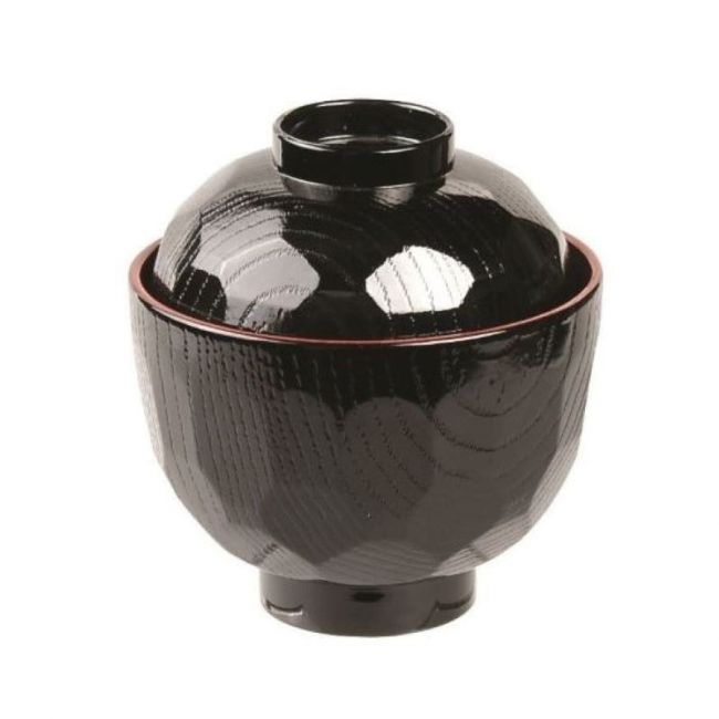 Cuenco con tapa miso lacado 9,5x10cm. Modelo: "Negro/rojo"
