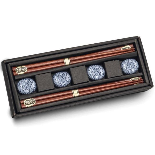 Set 4 Palillos y Soportes "Ondas Azul"