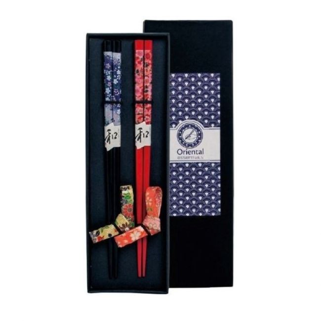 Set Palillos 2 pares + soportes "rojo y negro".