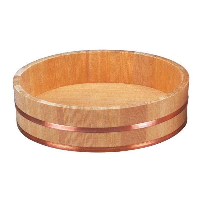 Hangiri japonés de ciprés para sushi 48x14cm. Aro de Cobre
