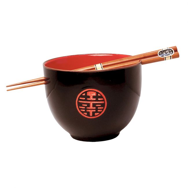 Cuenco con Palillos 13x10cm Porcelana "Negro-rojo"