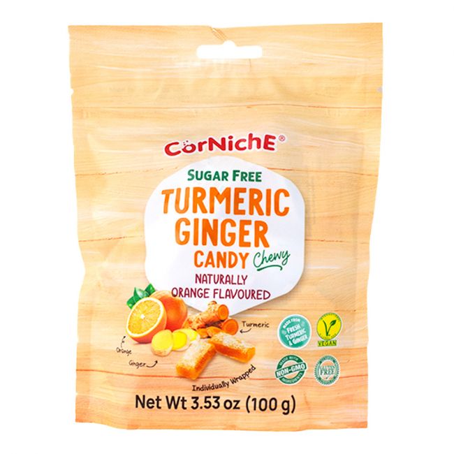 Caramelo masticable cúrcuma jengibre i naranja (CORNICHE) 100g