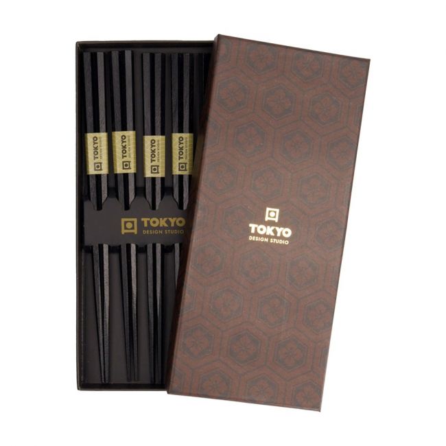 Palillos negros hexagonales Set x5 pares